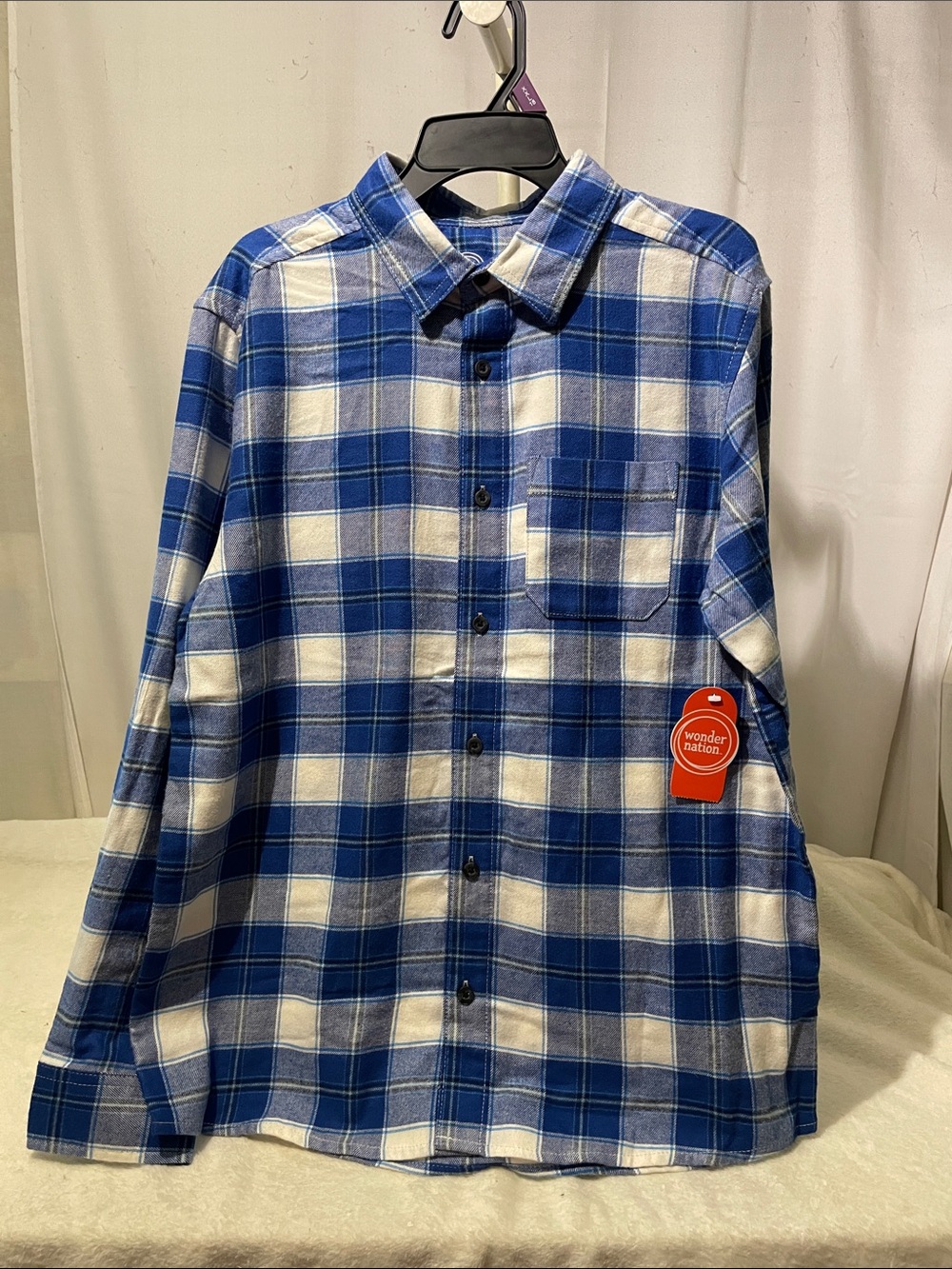 wonder nation Blue and White Plaid Button-Down Shirt